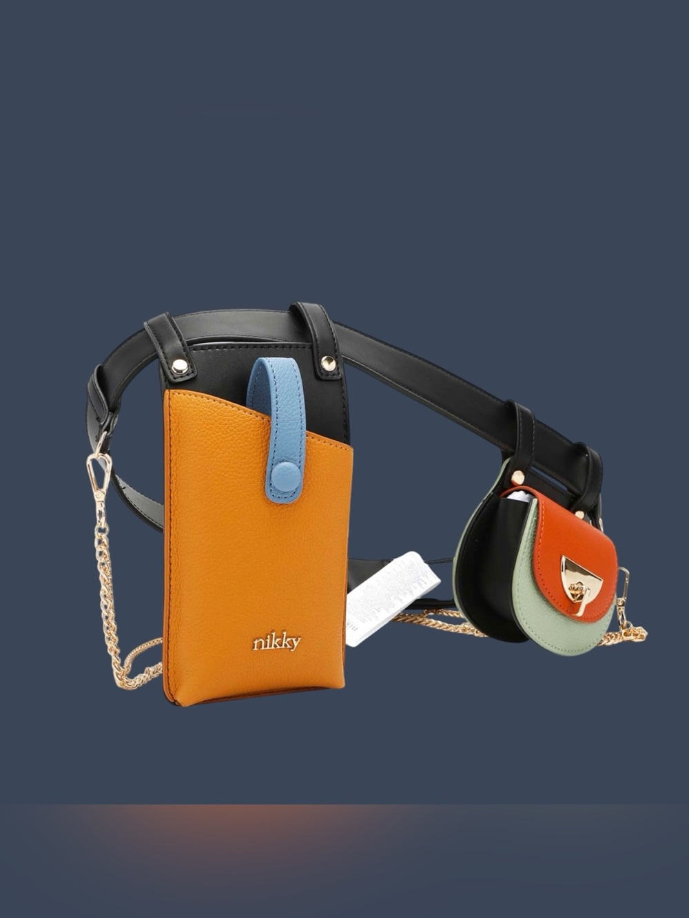 NIKKY by Nicole Lee 2-Piece Belt Bag – Colorblock Eco-Leather Waist Bag + Gold C